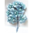 Satin Flowers with Pearls on Stem Light Blue